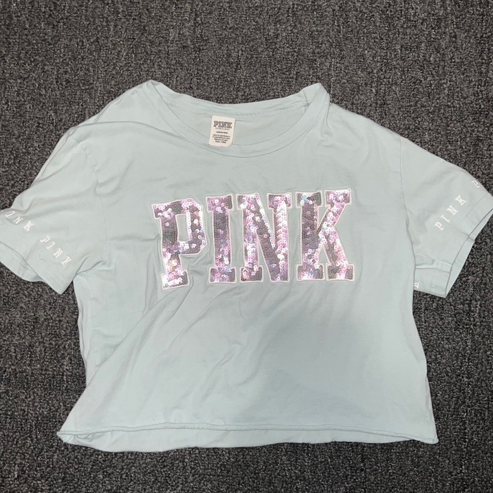 PINK mint green sequin cropped top large